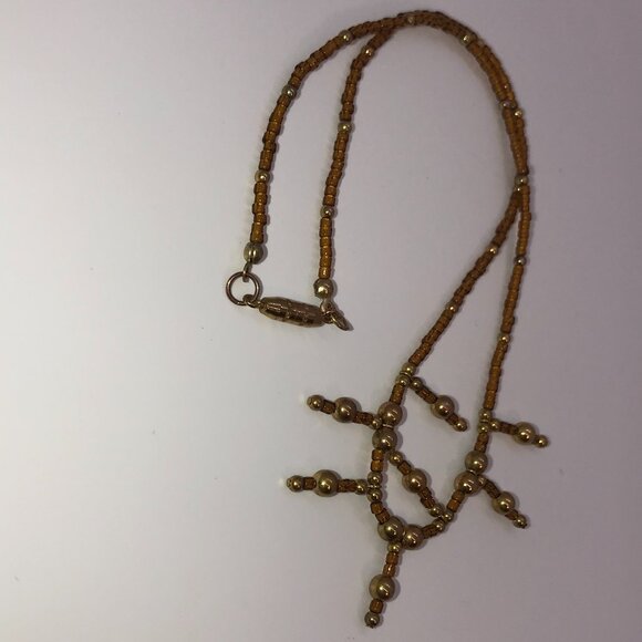 15" Bronze and Gold Seed Bead Necklace - Picture 5 of 5